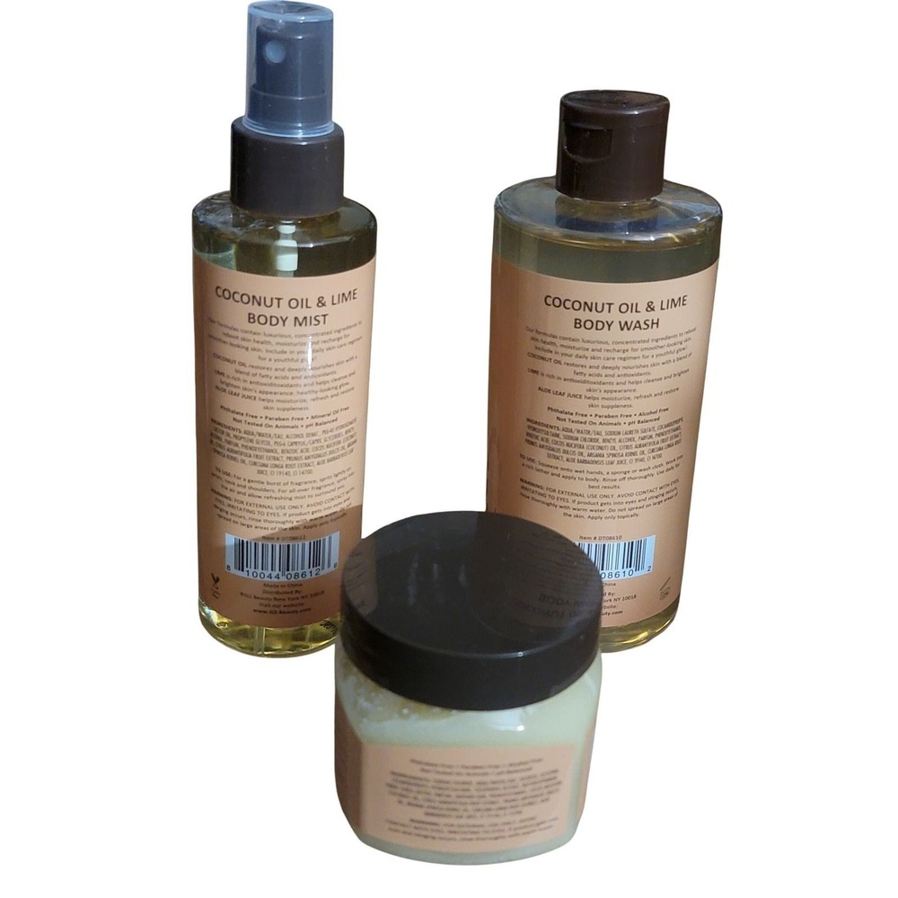 Rich Radiance Coco Oil, Lime Skincare Set Body Wash Scrub Mist 3pc Melanin Skin - Picture 4 of 5
